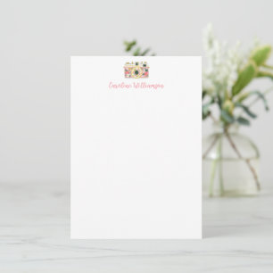 Pink Floral Camera Watercolor Personalised Name Card