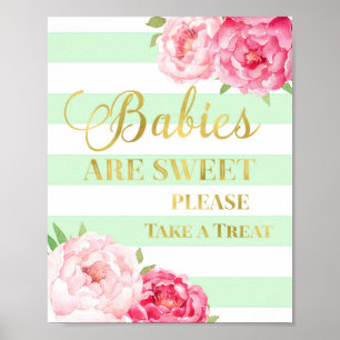 Pink Floral Candy Bar Sign Gold Mint Stripes