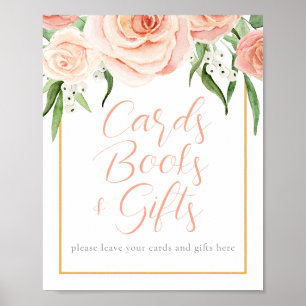 Pink Floral Cards Books Gift Girl Baby Shower  Poster