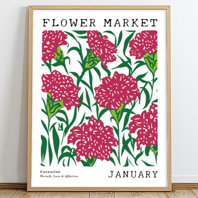 Pink Floral Carnation January Birth Flower Market Poster (Creator Uploaded)