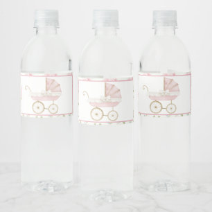 Pink Floral Carriage Baby Shower  Water Bottle Label