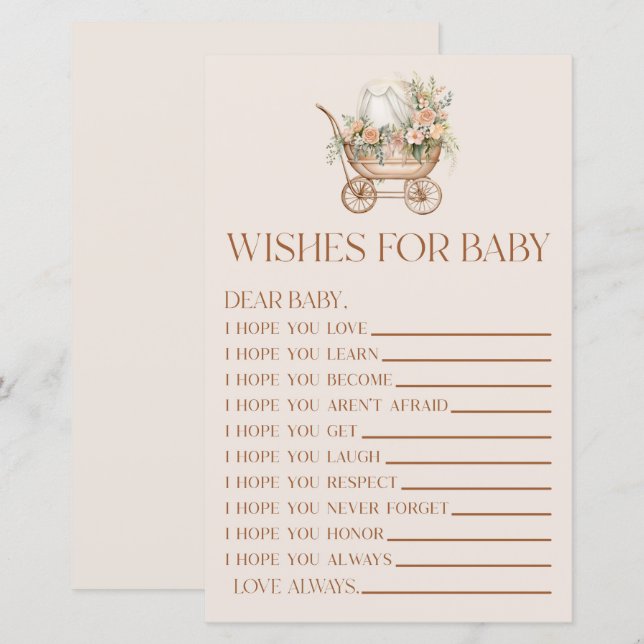 Pink Floral Carriage Wishes For Baby Shower Game (Front/Back)