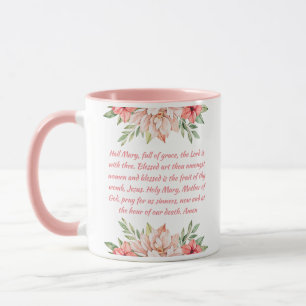 Pink Floral Catholic Hail Mary Prayer Mug