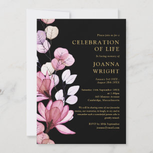 Pink Floral Celebration Of Life Funeral Invitation