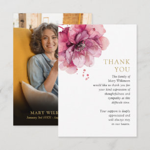 Pink Floral Celebration Of Life Funeral Photo Thank You Card
