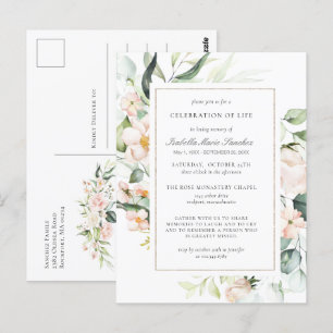 Pink Floral Celebration of Life Funeral Postcard