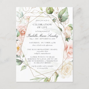 Pink Floral Celebration of Life Funeral Postcard