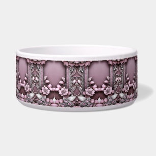 Pink Floral Ceramic Pet Bowl