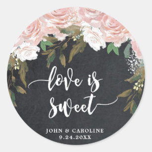 pink floral chalk love is sweet sticker wedding