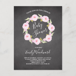 Pink Floral Chalkboard Drive-By Girl Baby Shower Postcard