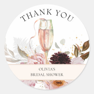 Pink Floral Champagne Bridal Shower Classic Round Classic Round Sticker