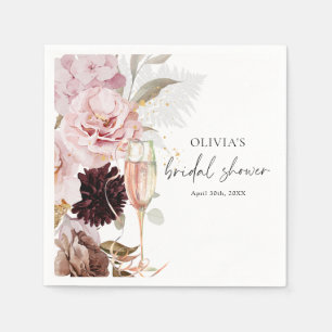 Pink Floral Champagne Bridal Shower  Napkin