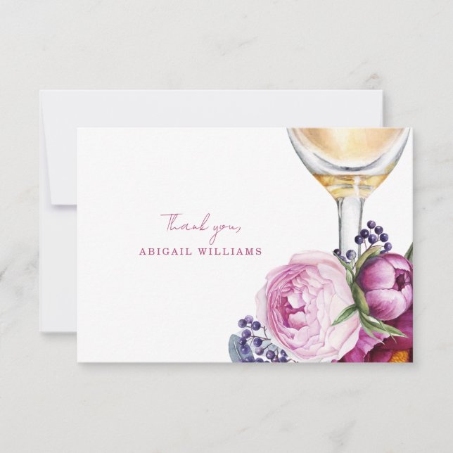 Pink Floral Champagne Bridal Shower Thank You (Front)