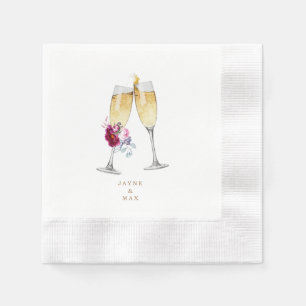Pink Floral Champagne Elegant Wedding Welcome Napkin