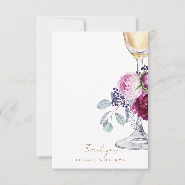 Pink Floral Champagne Shower Message Thank You Card (Front)