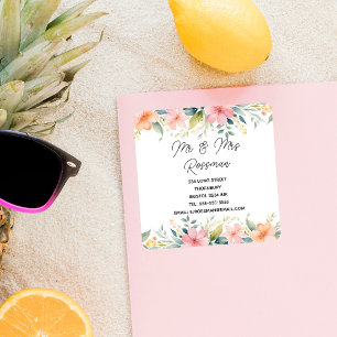 Pink Floral Change of Address Sticker Elegant