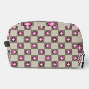 Pink Floral Chequerboard Pattern Dopp Kit