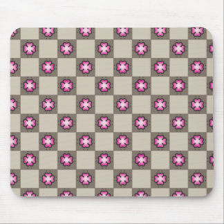 Pink Floral Chequerboard Pattern Mouse Mat