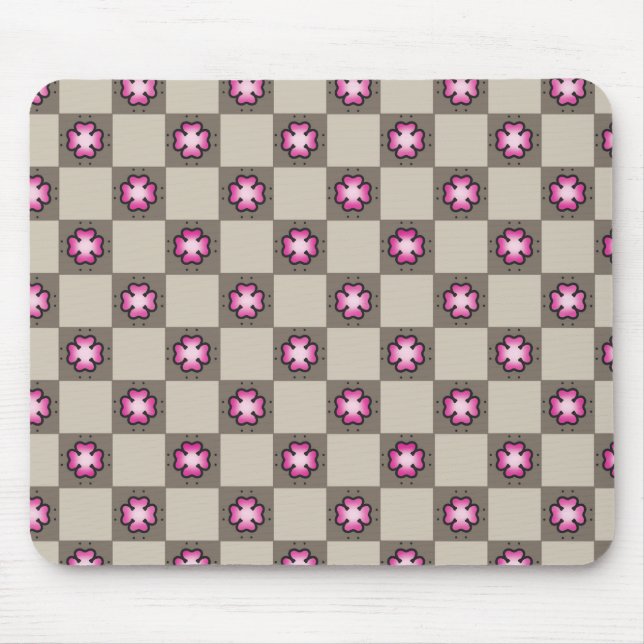 Pink Floral Chequerboard Pattern Mouse Mat (Front)