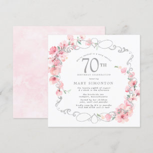 Pink Floral Cherry Blossom 70th Birthday Party Invitation