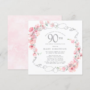Pink Floral Cherry Blossom 90th Birthday Party Invitation