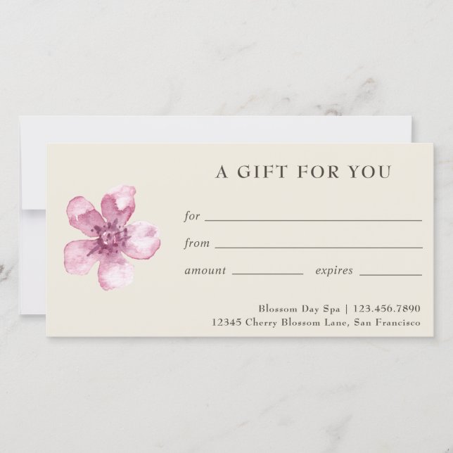 Pink Floral Cherry Blossom Gift Certificate (Front)
