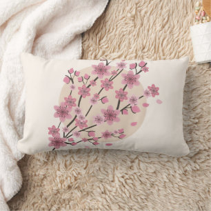 Pink Floral Cherry  Blossom Tree Petals    Lumbar Cushion