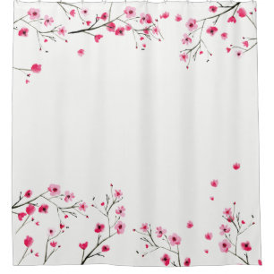Pink floral Cherry Blossom waterrolor flower Shower Curtain