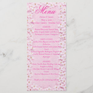 Pink Floral Cherry Blossom Wedding Menu Card