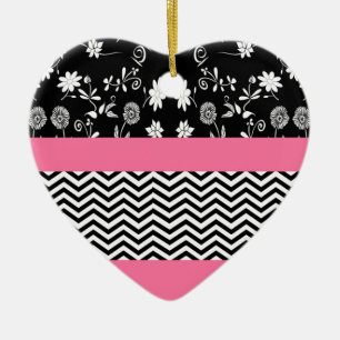 pink floral chevron ceramic tree decoration