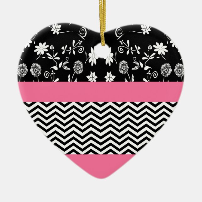 pink floral chevron ceramic tree decoration (Front)