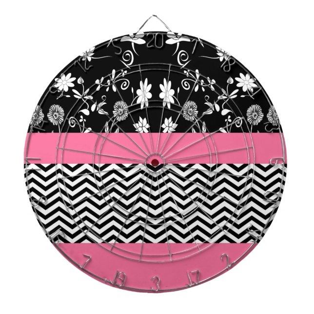 pink floral chevron dartboard (Front)
