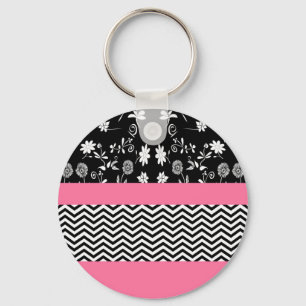 pink floral chevron key ring