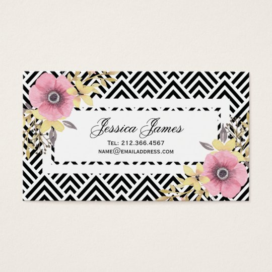 Pink Floral Chevron Spring Blossoms Business Card