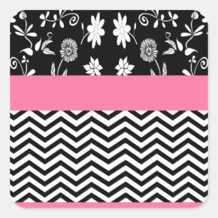 pink floral chevron square sticker