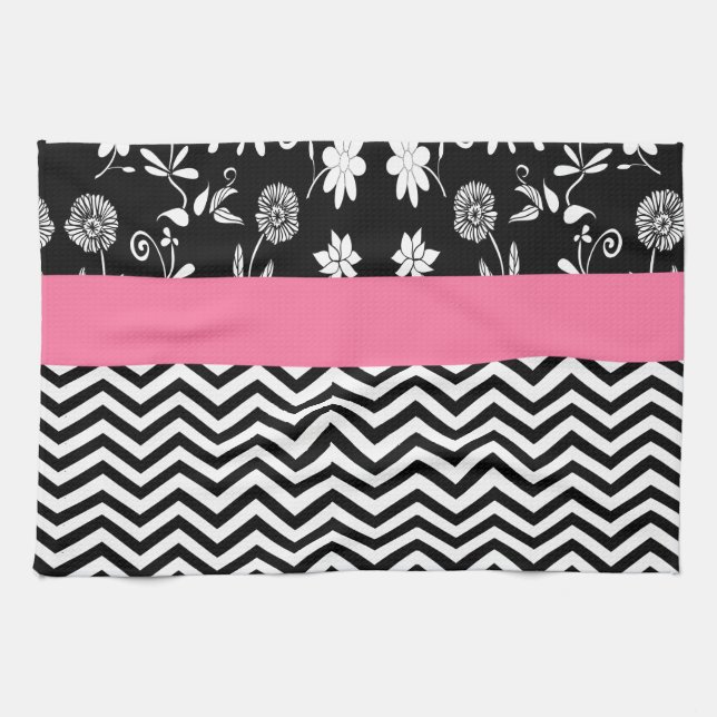 pink floral chevron tea towel (Horizontal)