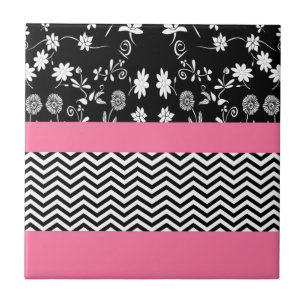pink floral chevron tile