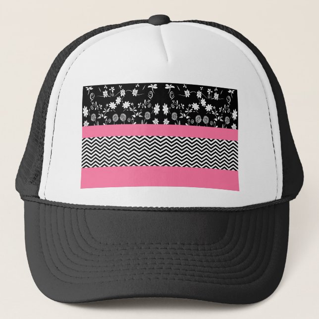 pink floral chevron trucker hat (Front)