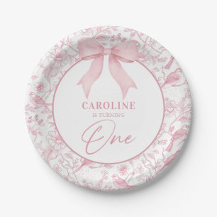 Pink Floral Chinoiserie 1st Birthday Paper Plates