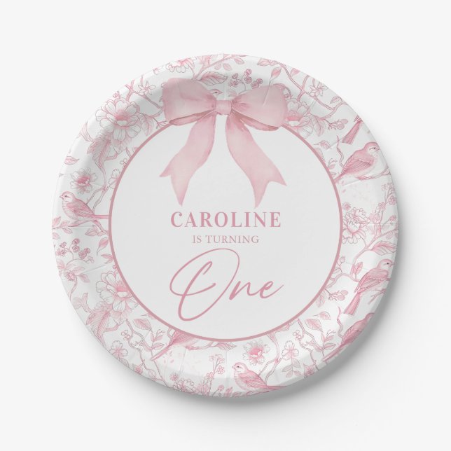 Pink Floral Chinoiserie 1st Birthday Paper Plates (Front)