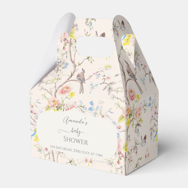 Pink Floral Chinoiserie Baby Shower Favour Box (Front Side)