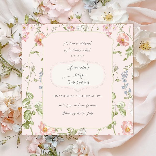 Pink Floral Chinoiserie Baby Shower Invitation (Creator Uploaded)