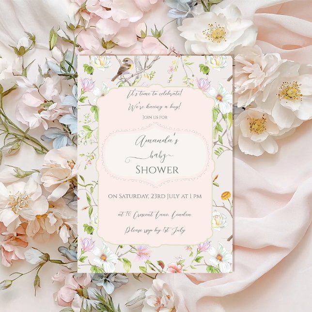 Pink Floral Chinoiserie Baby Shower Invitation (Creator Uploaded)