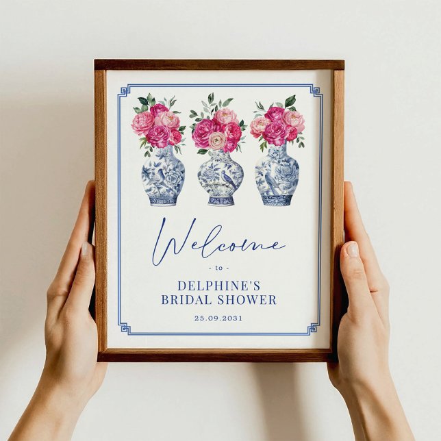 Pink Floral Chinoiserie Bridal Shower Welcome Poster (Creator Uploaded)