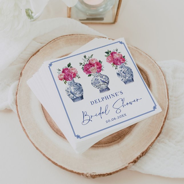 Pink Floral Chinoiserie Ginger Jars Bridal Shower Napkin (Creator Uploaded)