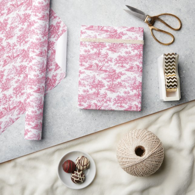 Pink Floral Chinoiserie Toile Wrapping Paper (Crafts)