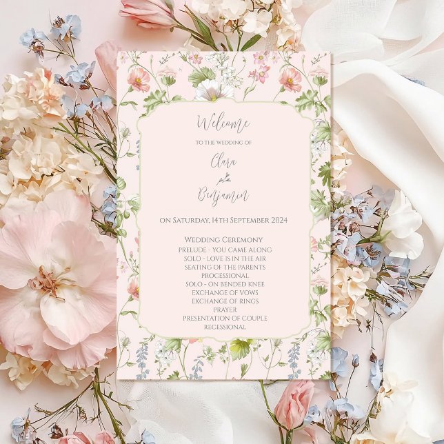 Pink Floral Chinoiserie Wedding Ceremony Program (Creator Uploaded)