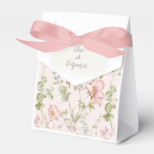 Pink Floral Chinoiserie Wedding Favour Box (Front Side)