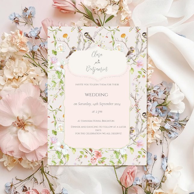 Pink Floral Chinoiserie Wedding Invitation (Creator Uploaded)