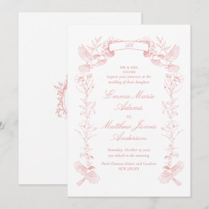 Pink Floral Chinoiserie Wedding Invitation